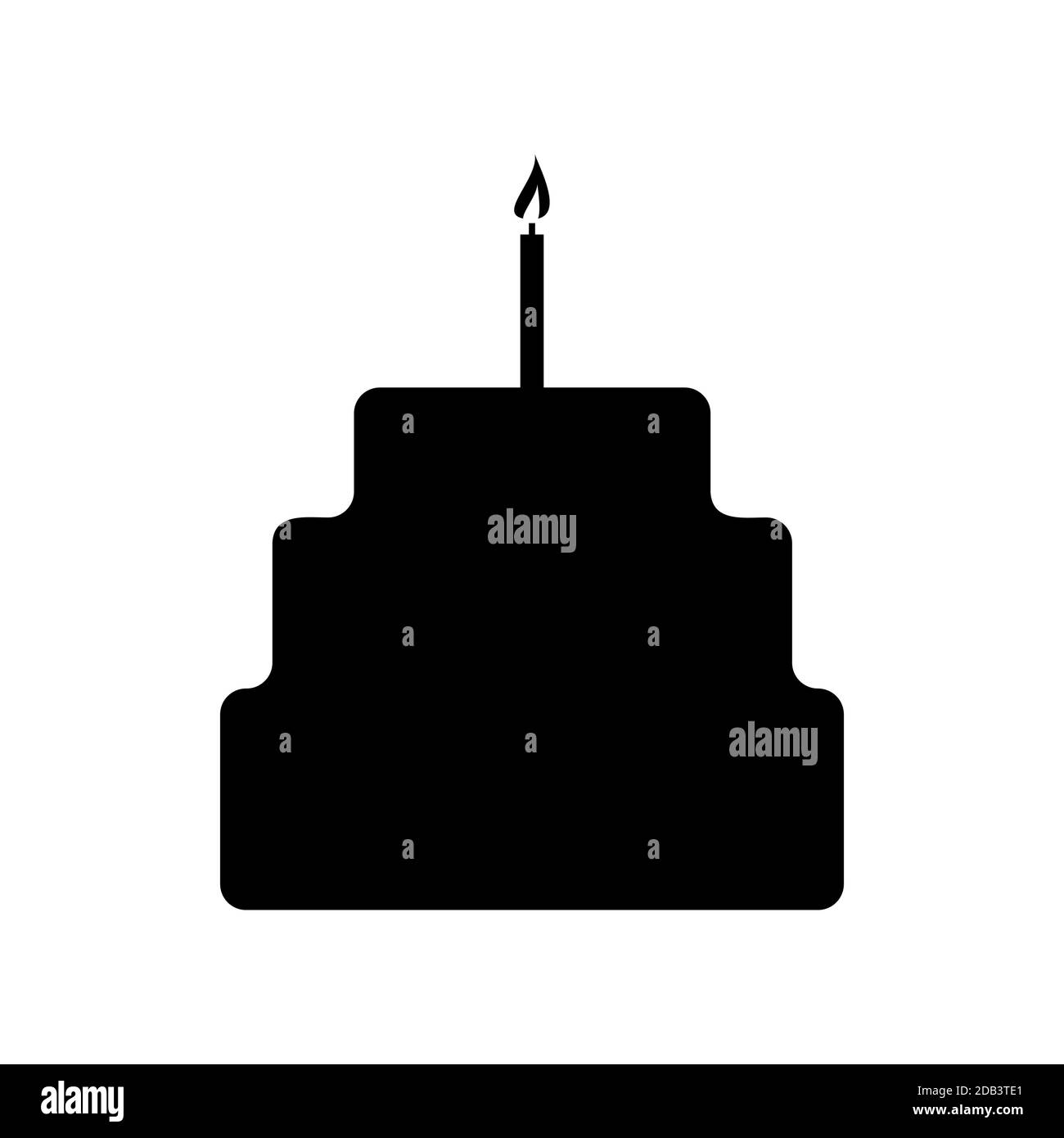 Silhouette torta nera con candela, illustrazione vettoriale minimalista piatta Illustrazione Vettoriale