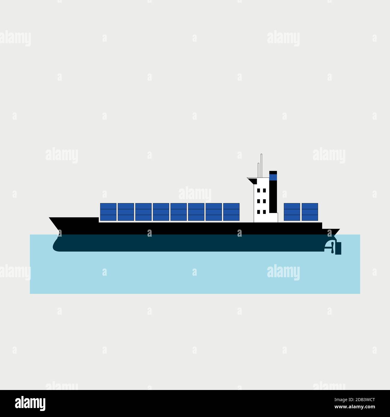 Nave da carico con container, vista laterale con mare Illustrazione Vettoriale
