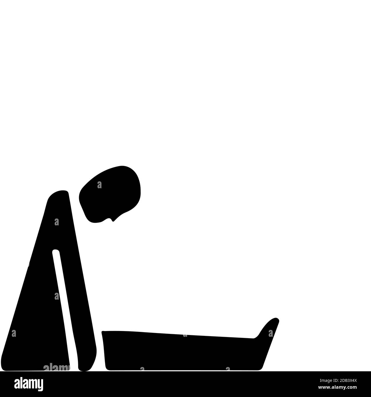 Persona bussata, stanco esausto uomo seduto depresso, simbolo di asfissia, piatto minimalista illustrazione vettoriale Illustrazione Vettoriale
