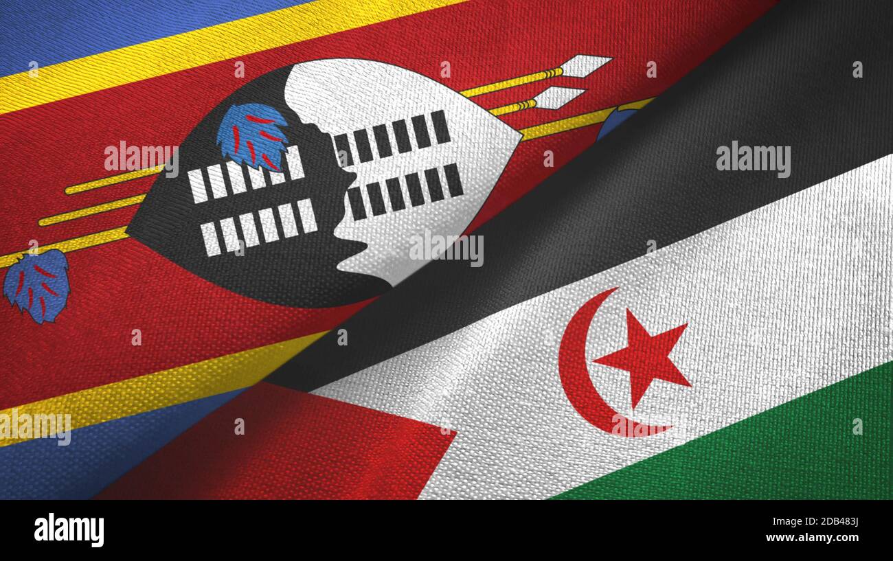 Eswatini e Sahara occidentale due bandiere tessuto tessuto, tessuto Foto Stock