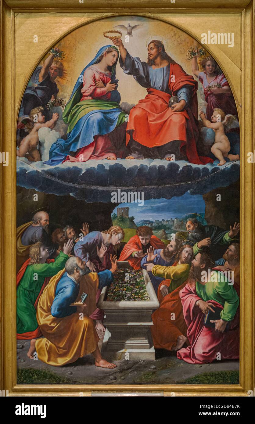 Raffaello Sanzio (1483-1520) Giulio Pippi chiamò anche Giulio Romano (1499-1546) Giovanni Francesco Penni detto anche il Fattore; incoronazione del VI Foto Stock