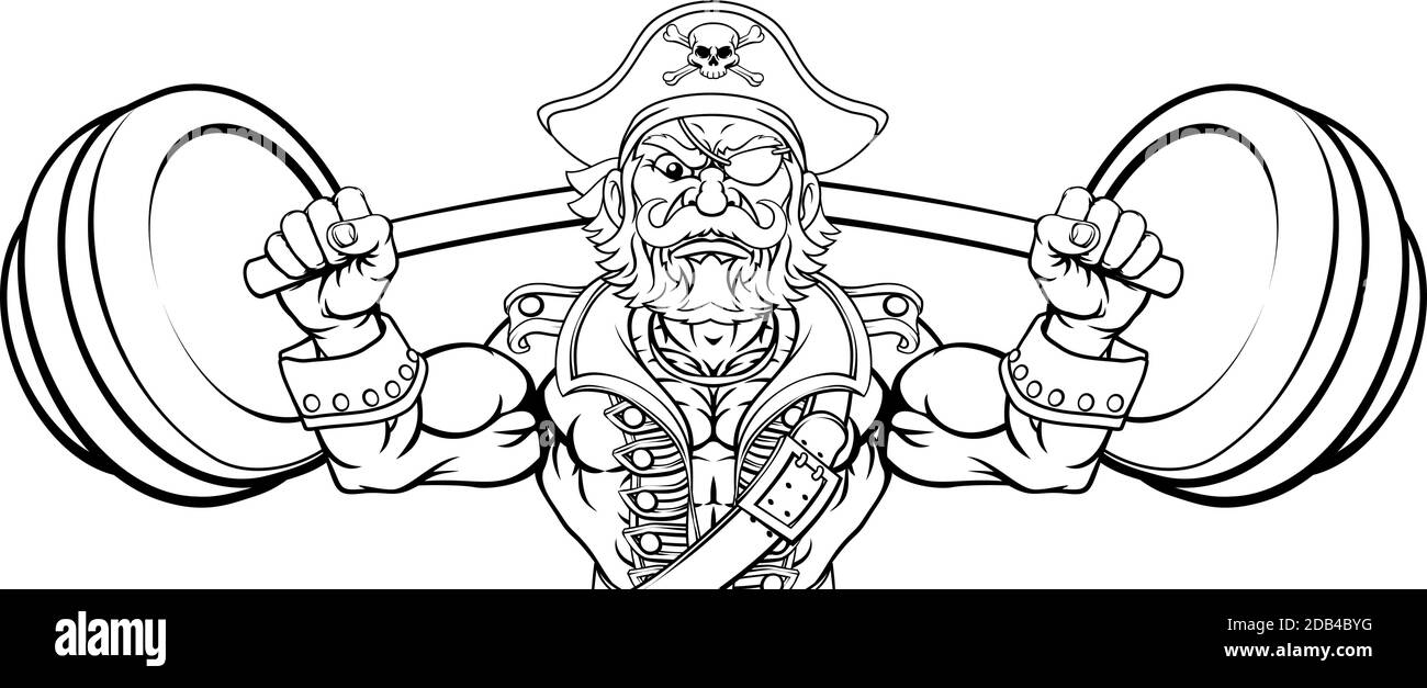 Mascotte Barbell Cartoon sollevamento pesi pirati Illustrazione Vettoriale