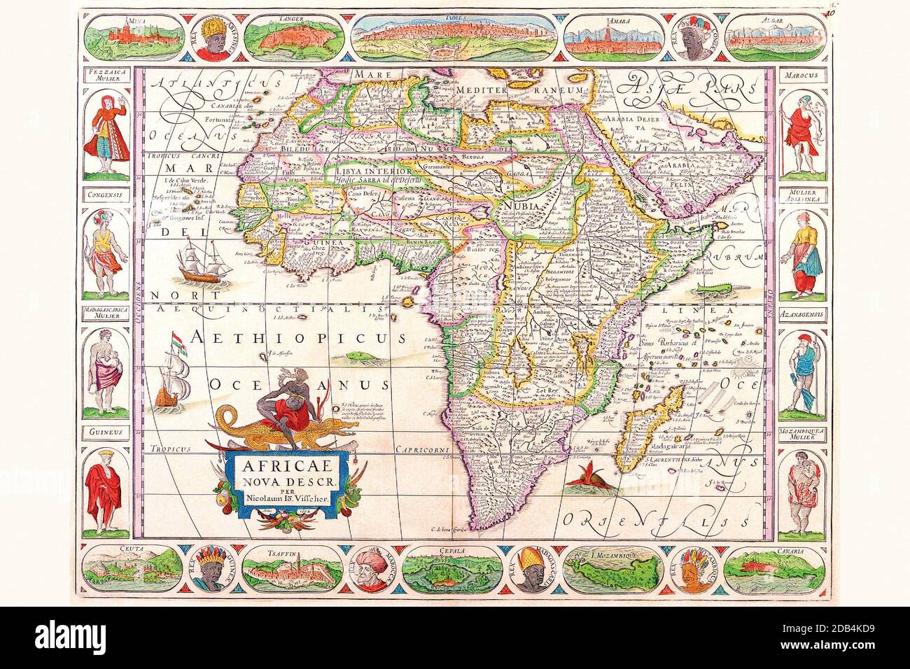 La famiglia Visscher era la forza dominante nella cartografia all'apice dell'era d'oro della cartografia olandese. Erano conosciuti in tutta Europa per la loro conoscenza geografica avanzata e per l'ornamento artistico delle loro opere. Sono stati uno dei maggiori editori di Amsterdam per quasi un secolo. Foto Stock
