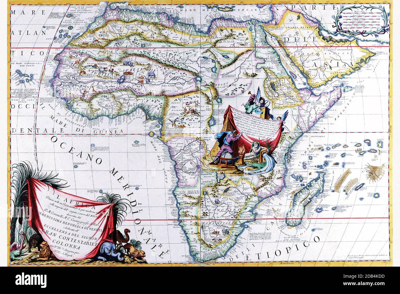 La famiglia Visscher era la forza dominante nella cartografia all'apice dell'era d'oro della cartografia olandese. Erano conosciuti in tutta Europa per la loro conoscenza geografica avanzata e per l'ornamento artistico delle loro opere. Sono stati uno dei maggiori editori di Amsterdam per quasi un secolo. Foto Stock