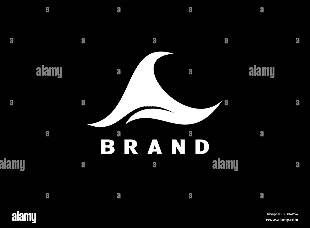 Modello di design astratto con logo WAVE, moderno ed elegante ed esclusivo logo dell'oceano. Illustrazione Vettoriale
