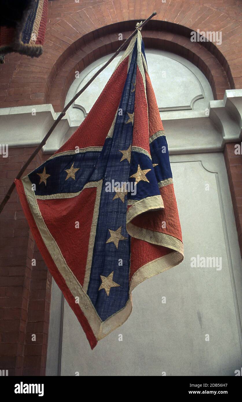 Bandiera confederata 'Stars and Bars' bandiera del sud nella guerra civile americana. Foto Stock
