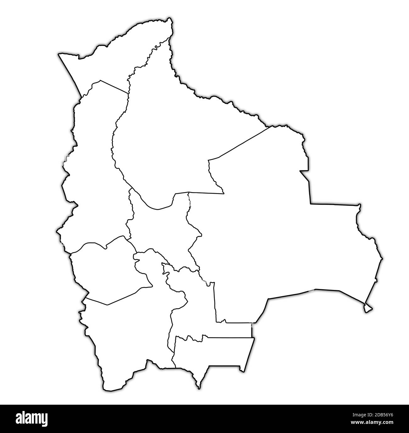Territori di regioni sulla mappa con divisioni amministrative e confini della Bolivia con sentiero di ritaglio Foto Stock