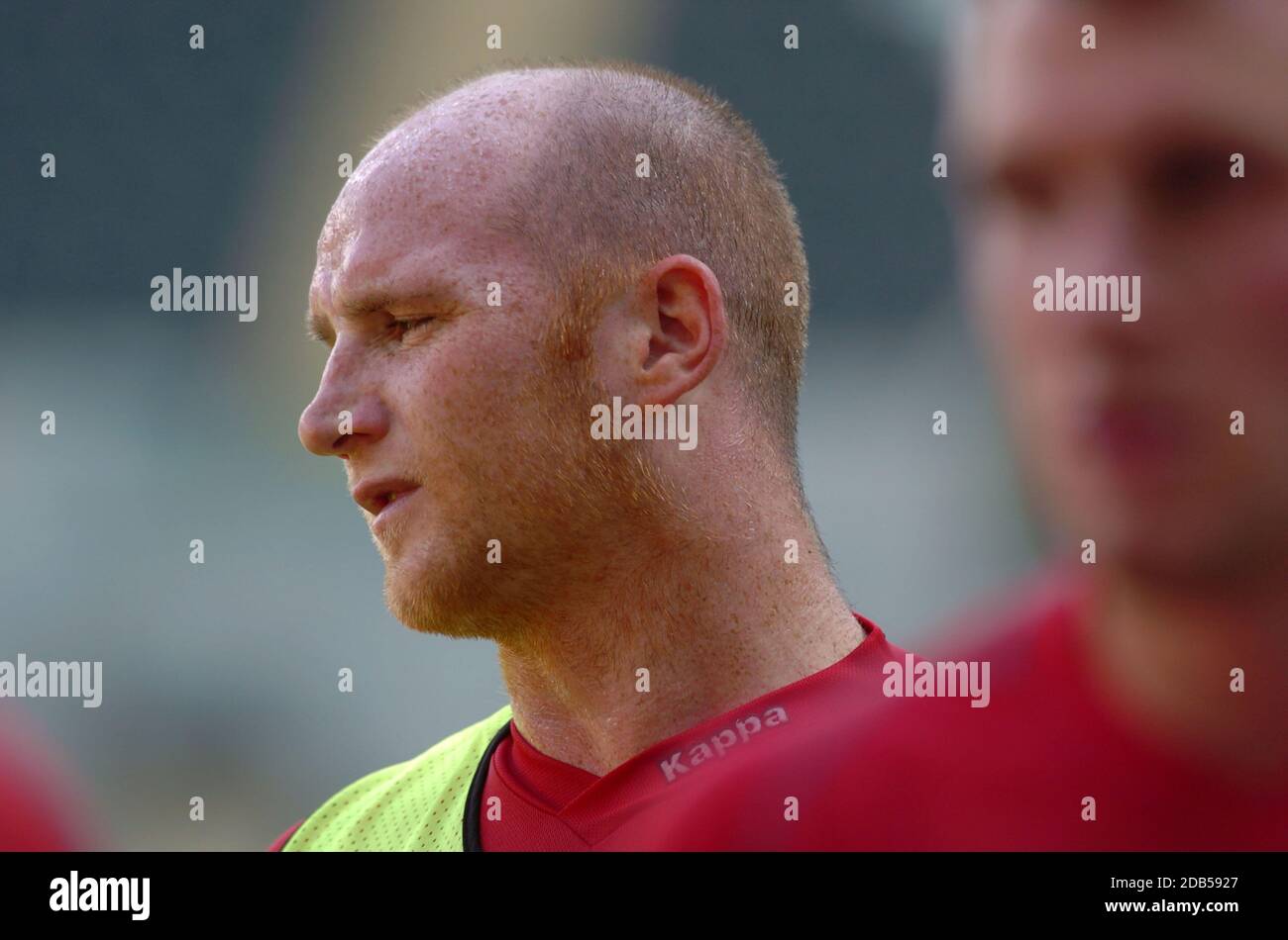 John Hartson si allenò con la squadra di calcio del Galles al Liberty Stadium di Swansea nell'agosto 2005. Foto Stock