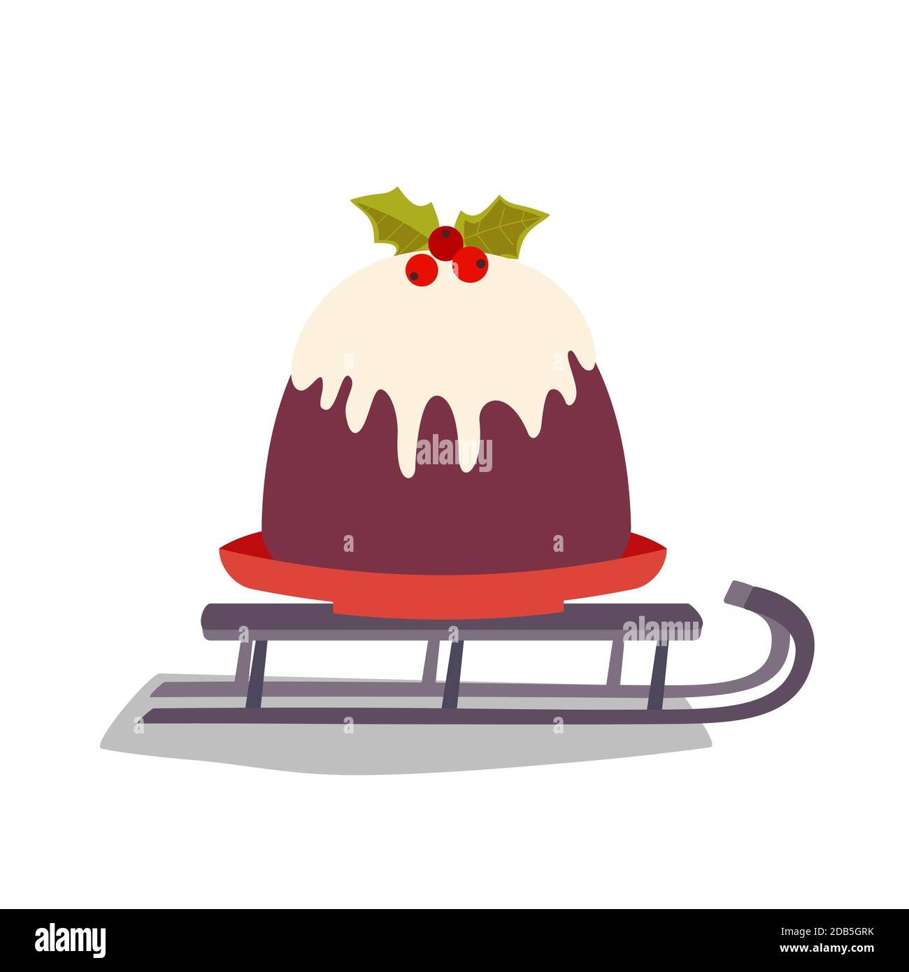 Pudding di Natale sull'icona vettore di Santa Sleigh Illustrazione Vettoriale