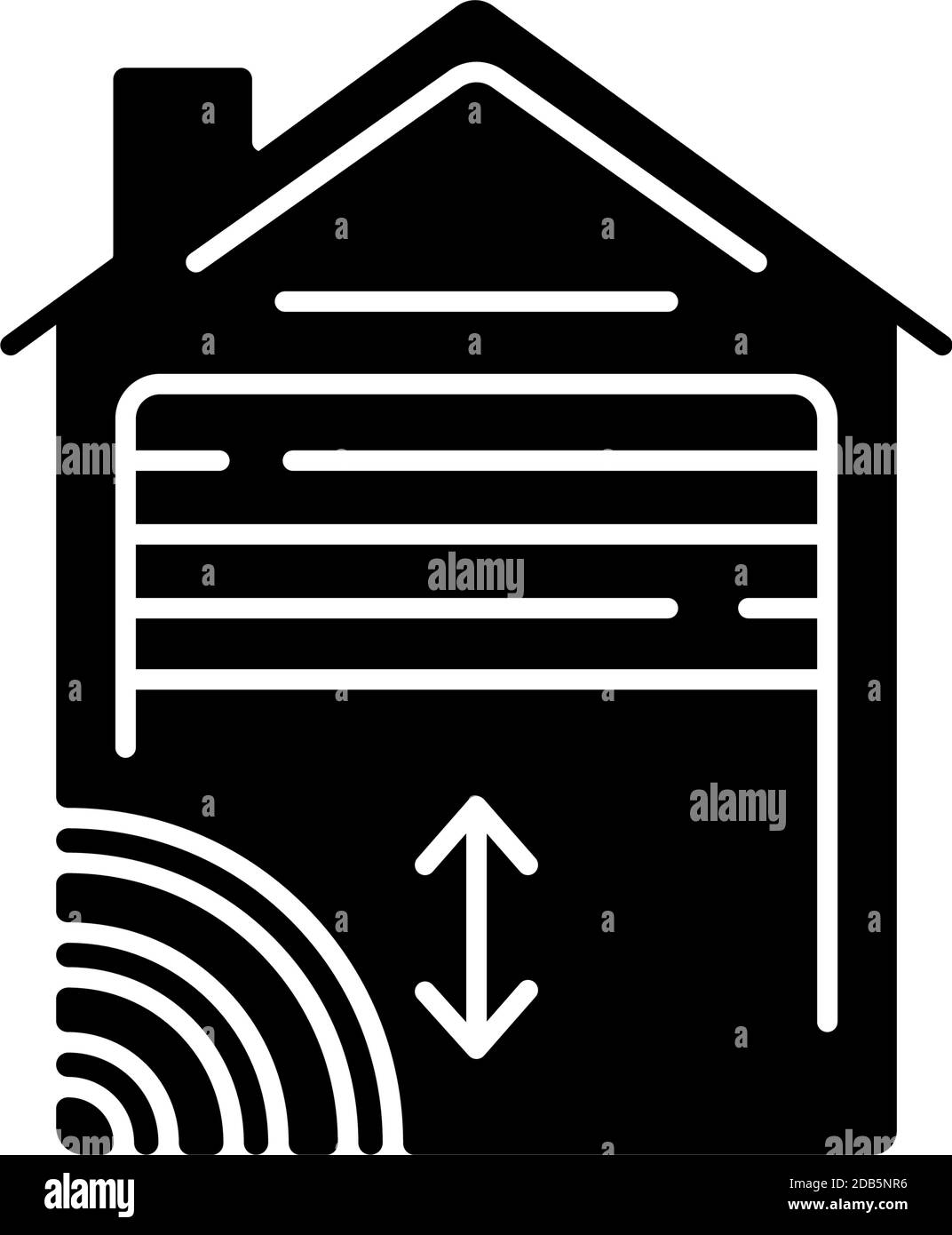 Icona glifo nera del meccanismo di apertura della porta del garage Illustrazione Vettoriale