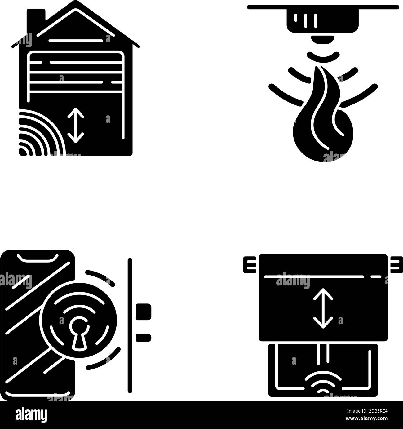 Sistema di controllo remoto home icone glyph nero impostate su bianco spazio Illustrazione Vettoriale