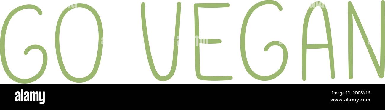 Vai icona testo vegan, cartoon e stile piatto Illustrazione Vettoriale