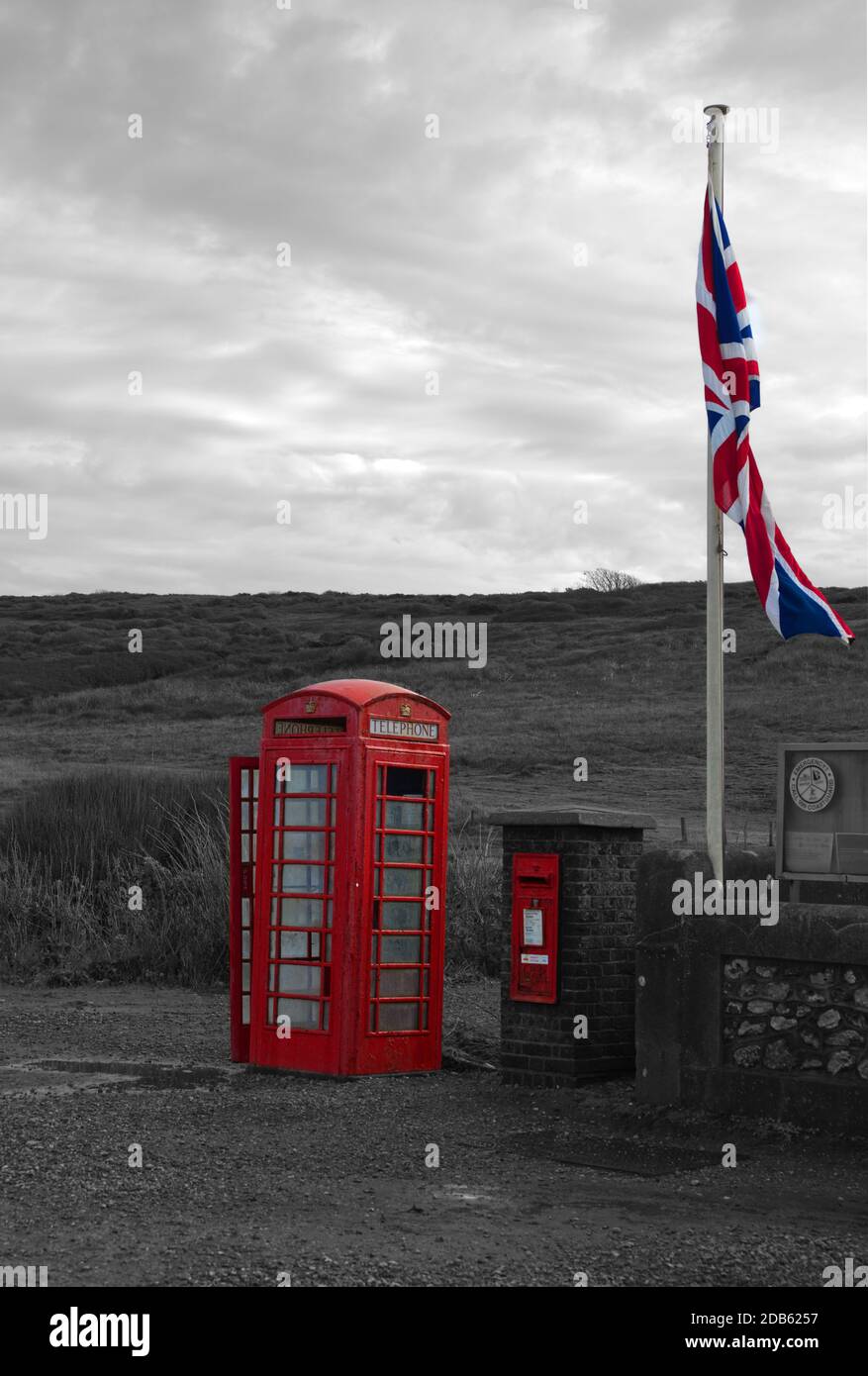 telefono e bandiera Union Jack Foto Stock