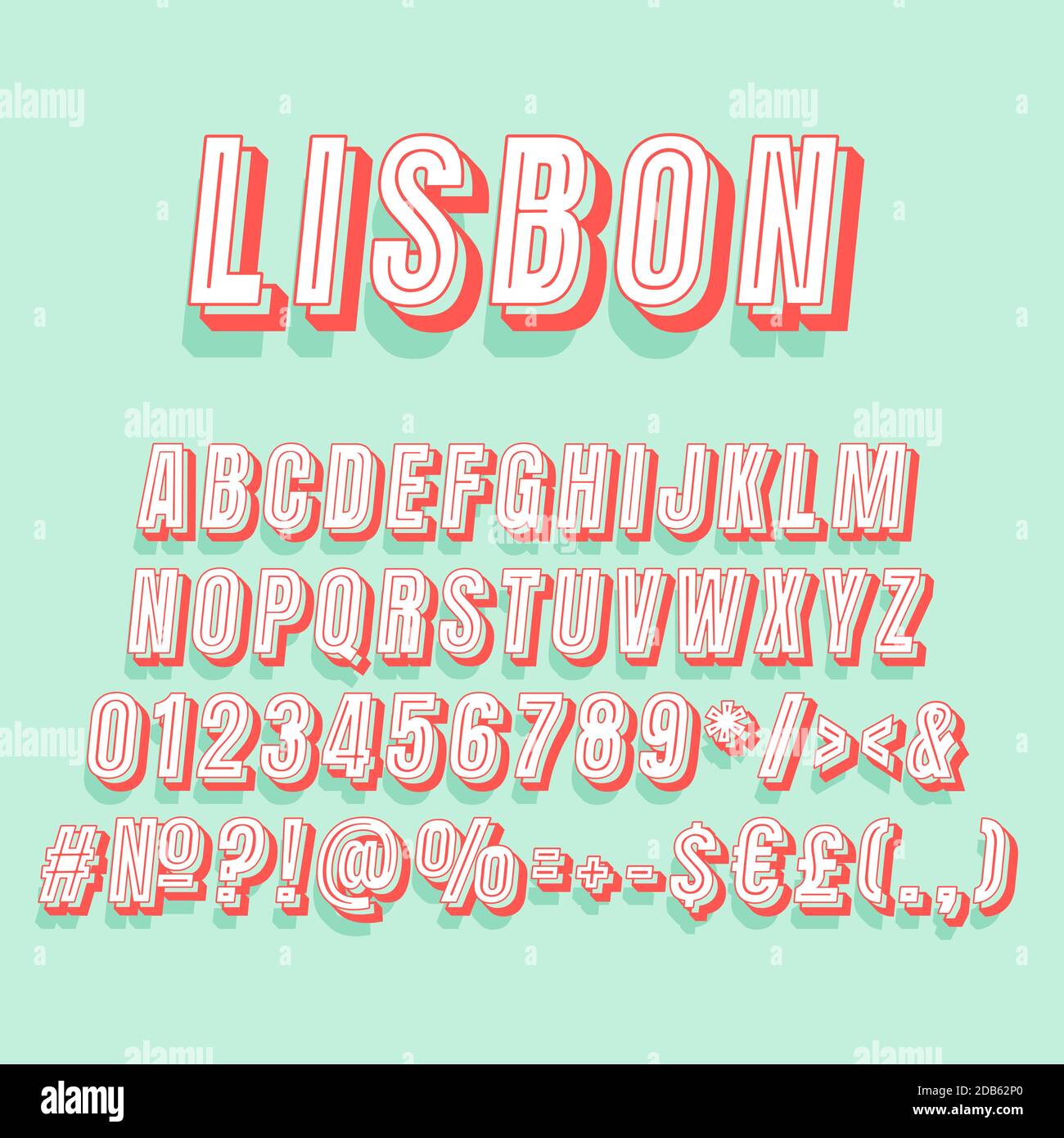Set di alfabeti vettoriali 3d vintage di Lisbona Illustrazione Vettoriale