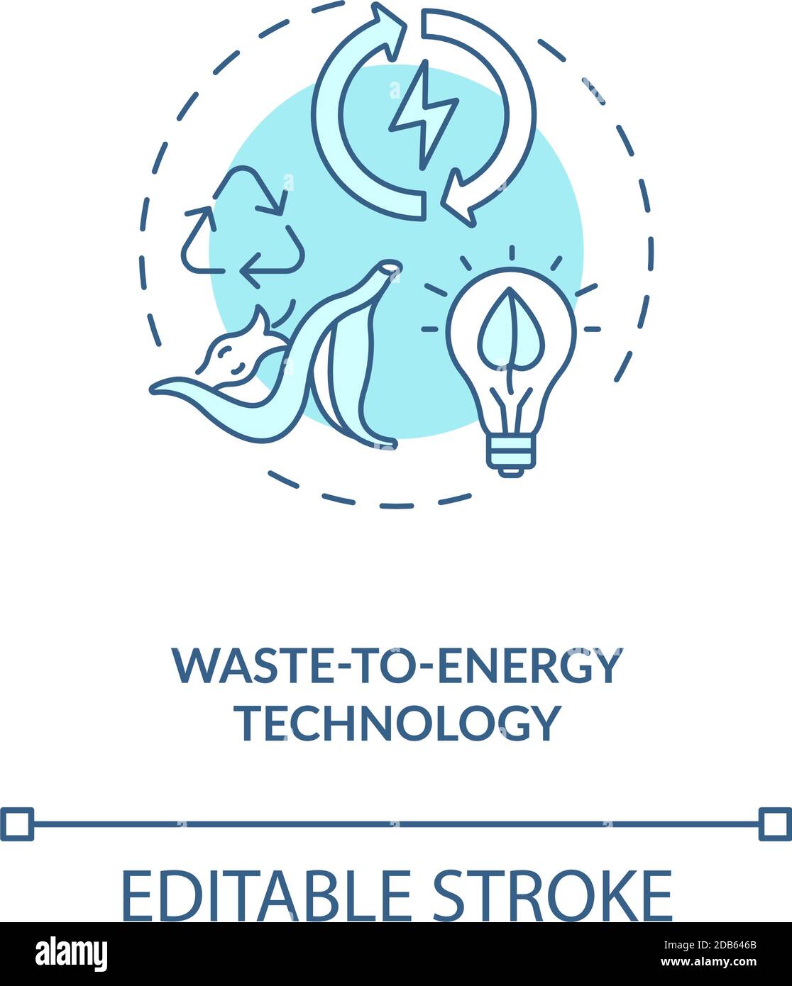 Icona blu del concetto di tecnologia rifiuti-energia Illustrazione Vettoriale