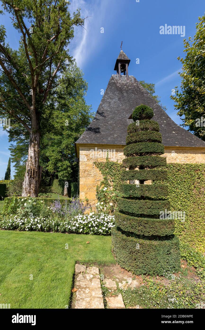 La pittoresca Jardins du Manoir d Eyrignac in Dordogne. Francia Foto Stock