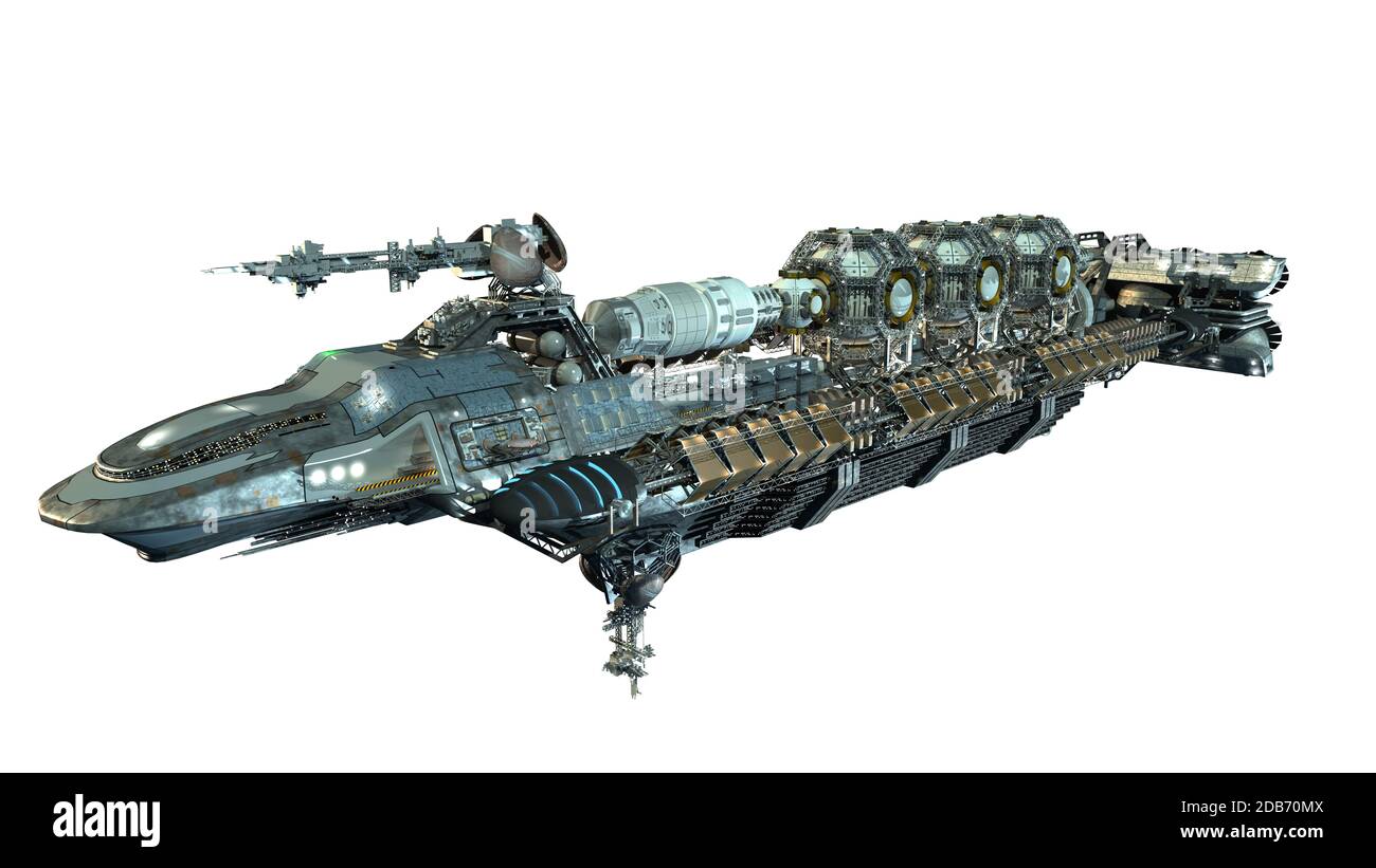 Astronave aliena 3D estremamente dettagliata per viaggi futuristici nello spazio profondo o sfondi fantascienza con il tracciato di ritaglio incluso in l'illustrazione Foto Stock