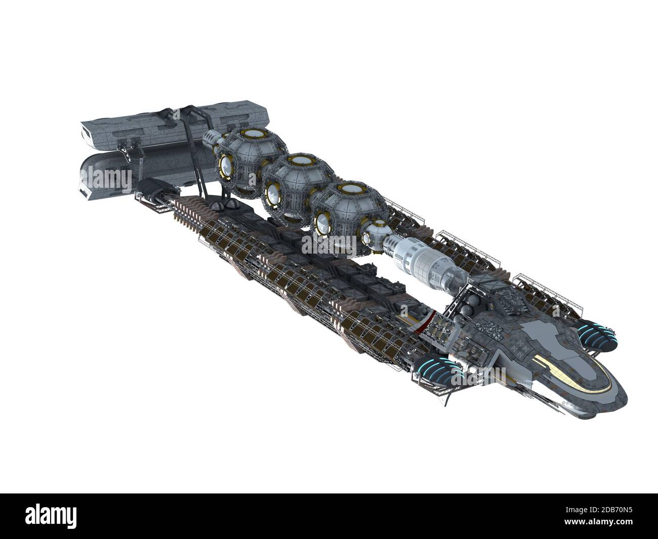 Astronave aliena 3D estremamente dettagliata per viaggi futuristici nello spazio profondo o sfondi fantascienza con il tracciato di ritaglio incluso in l'illustrazione Foto Stock