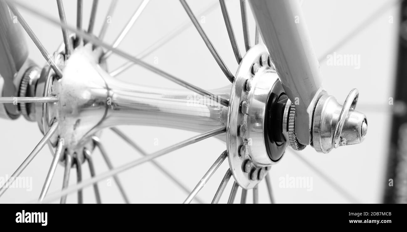 Mozzo con vite su una ruota biociclica da vicino Foto Stock