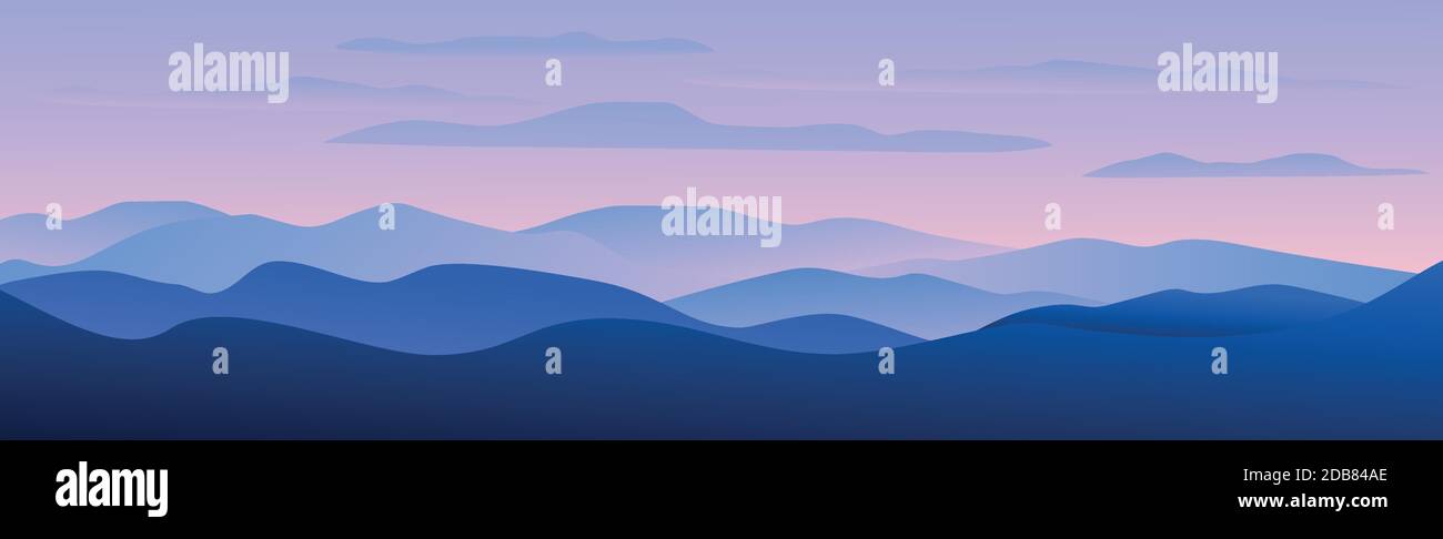 Paesaggio panoramico di montagne e tramonto - illustrazione vettoriale Illustrazione Vettoriale