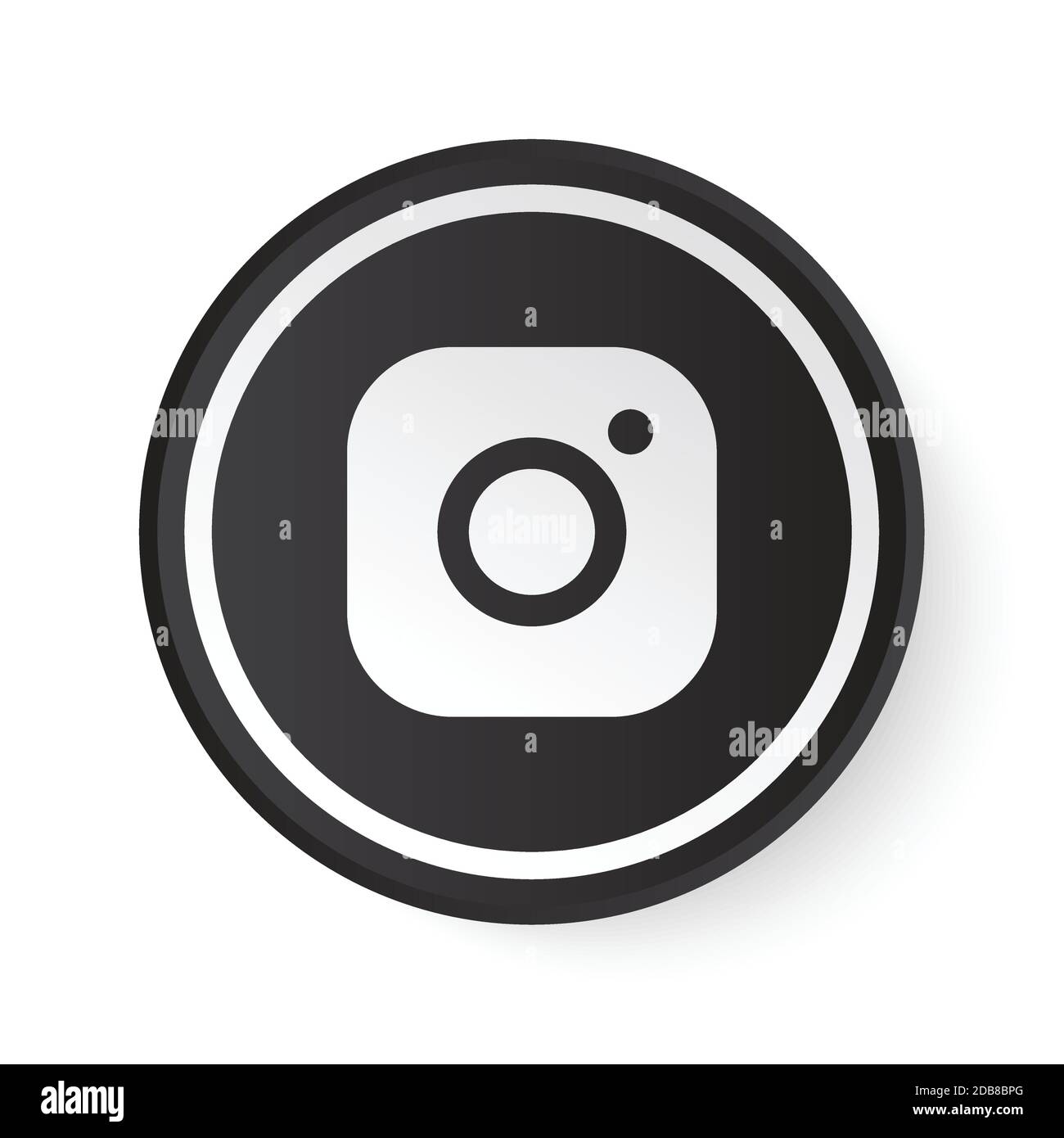 Pulsante nero cerchio Instagram con logo bianco. Icona dei social media con design moderno per sfondo bianco. Modello rotondo 3D con una bella forma Illustrazione Vettoriale
