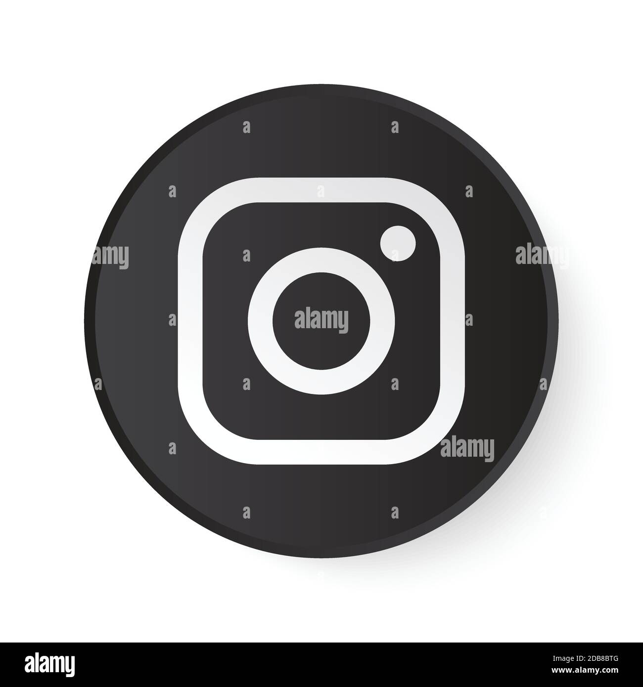 Pulsante nero cerchio Instagram con logo bianco. Icona dei social media con design moderno per sfondo bianco. Modello rotondo 3D con una bella forma Illustrazione Vettoriale
