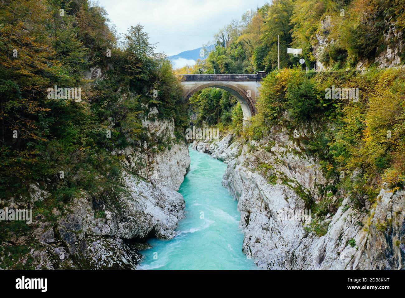 Ponte di Napoleone sul fiume Soca, Kobarid, Slovenia Foto Stock