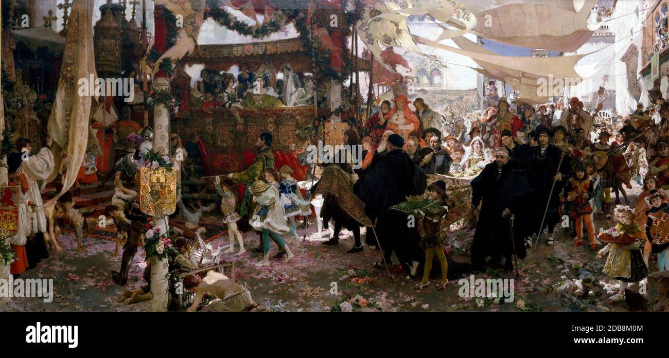 Il Battesimo del Principe Giovanni - la processione battesimale del Principe Juan, figlio dei Re Cattolici, per le strade di Siviglia - Francisco Pradilla Ortiz, 1910 Foto Stock