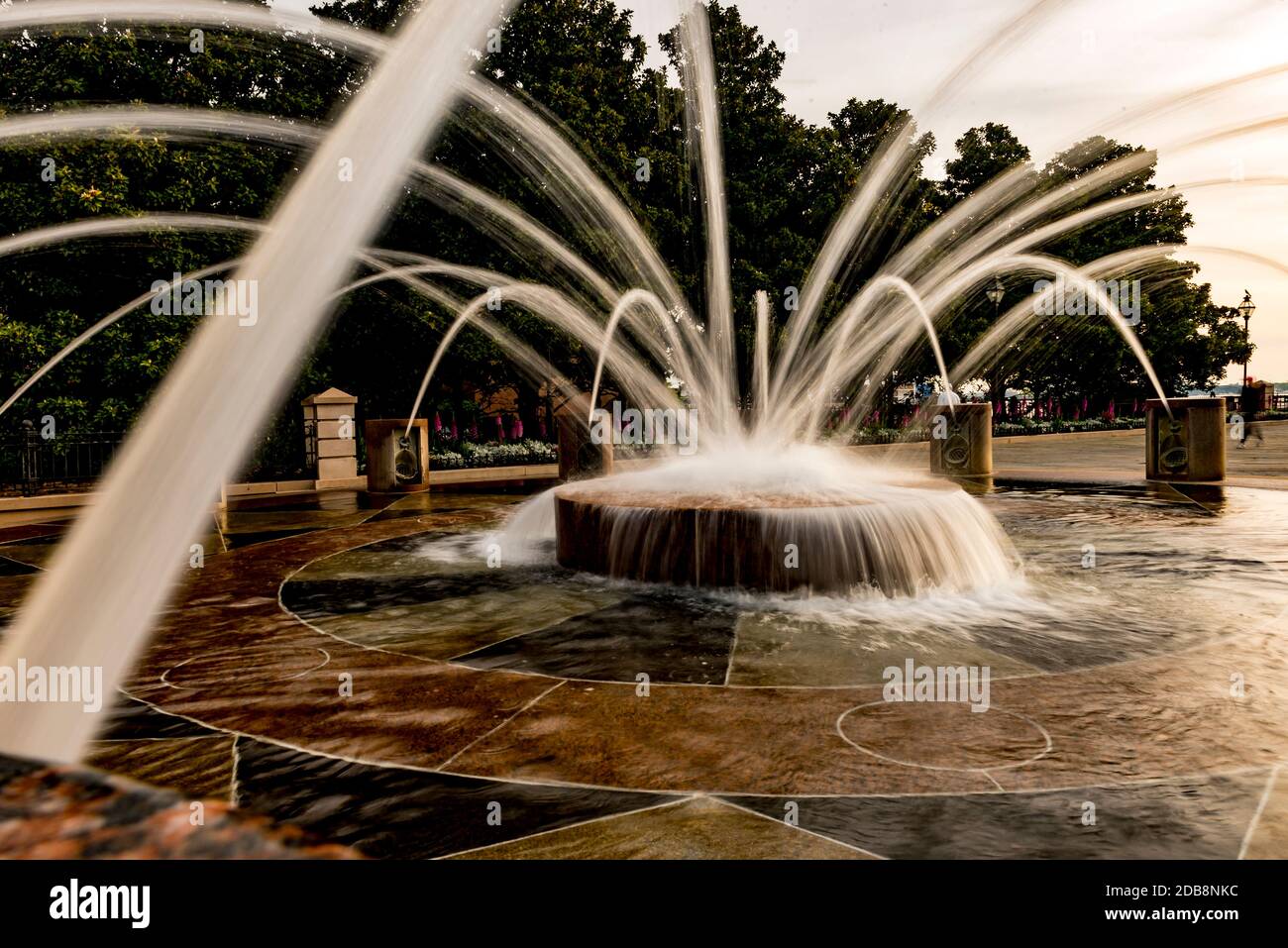 Una fontana che si tuffa nel Riley Waterfront Park, Charleston, South Carolina, USA Foto Stock