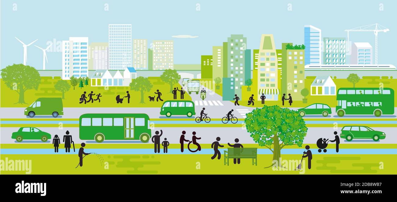 Silhouette urbana con sviluppo sostenibile Foto Stock