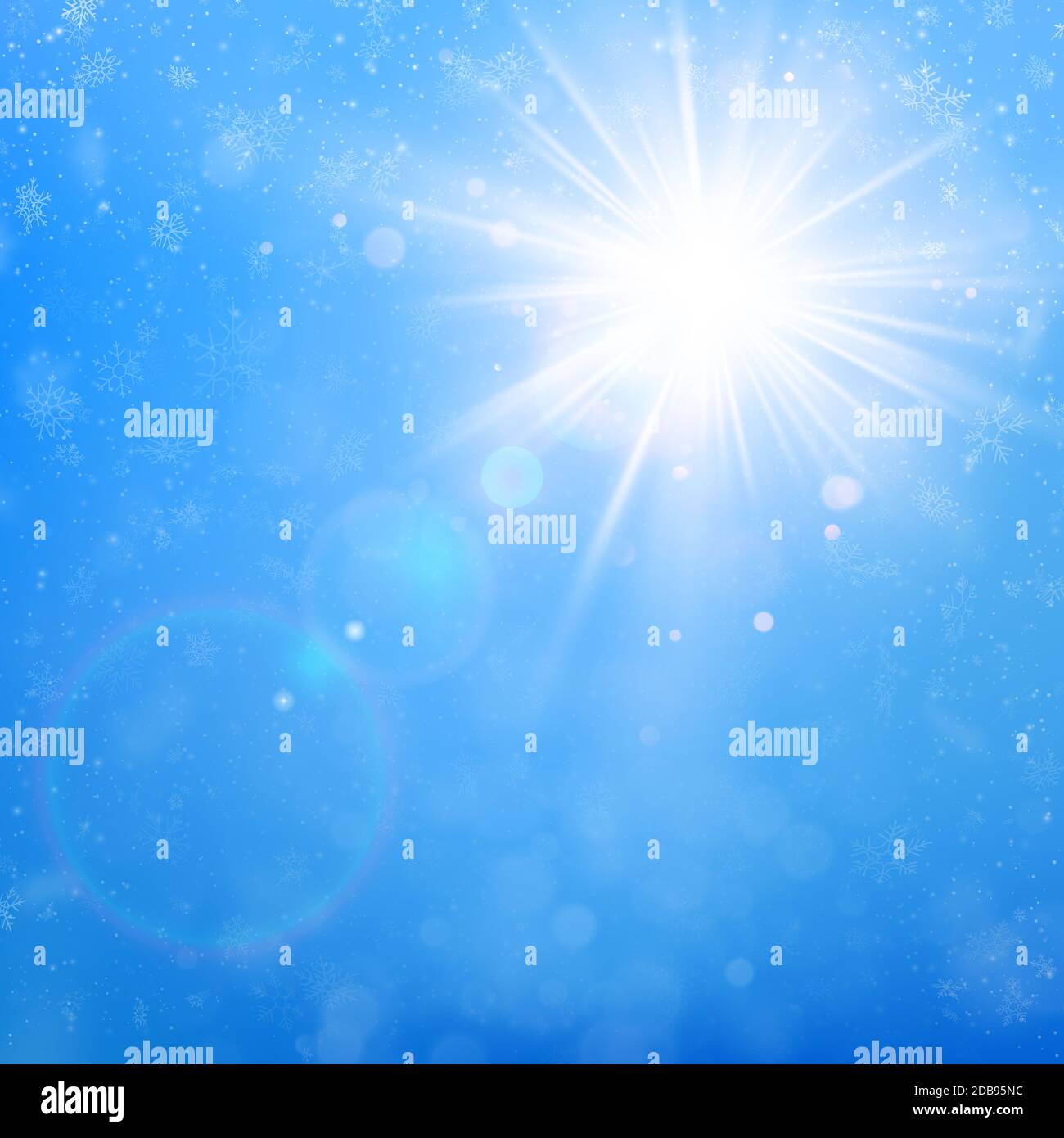 Delicato giorno di sole invernale con cielo blu e fondo nevoso. File vettoriale EPS 10 incluso Foto Stock