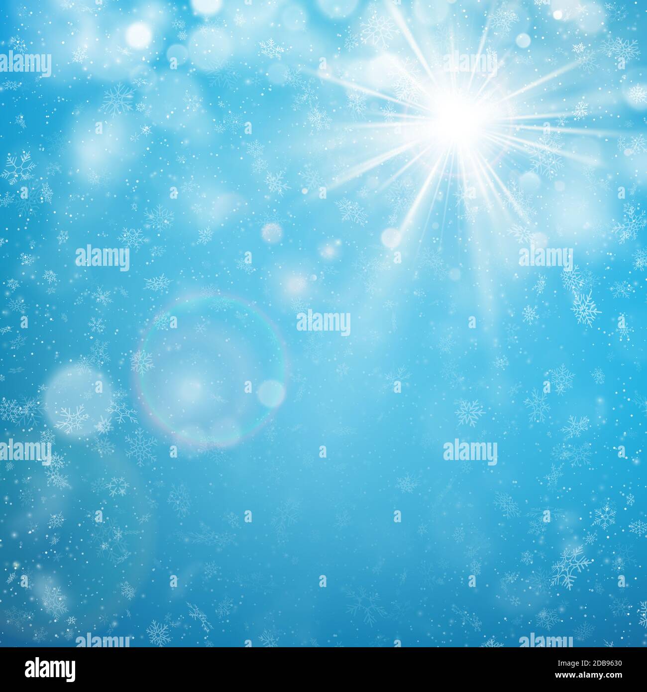 Delicato giorno di sole invernale con cielo blu e fondo nevoso. File vettoriale EPS 10 incluso Foto Stock