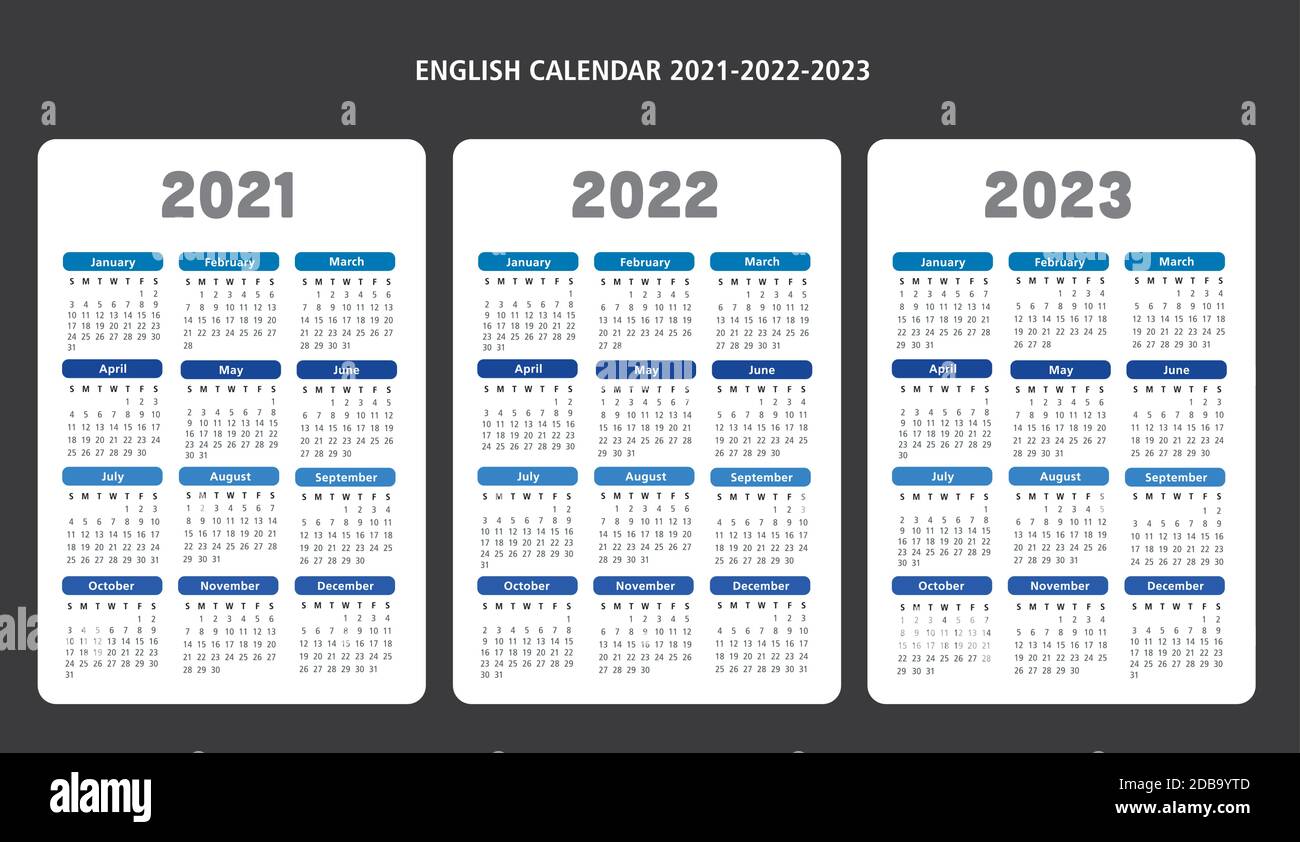 Francese calendario anni 2021-2022-2023 date vettore modello testo è contorno Illustrazione Vettoriale