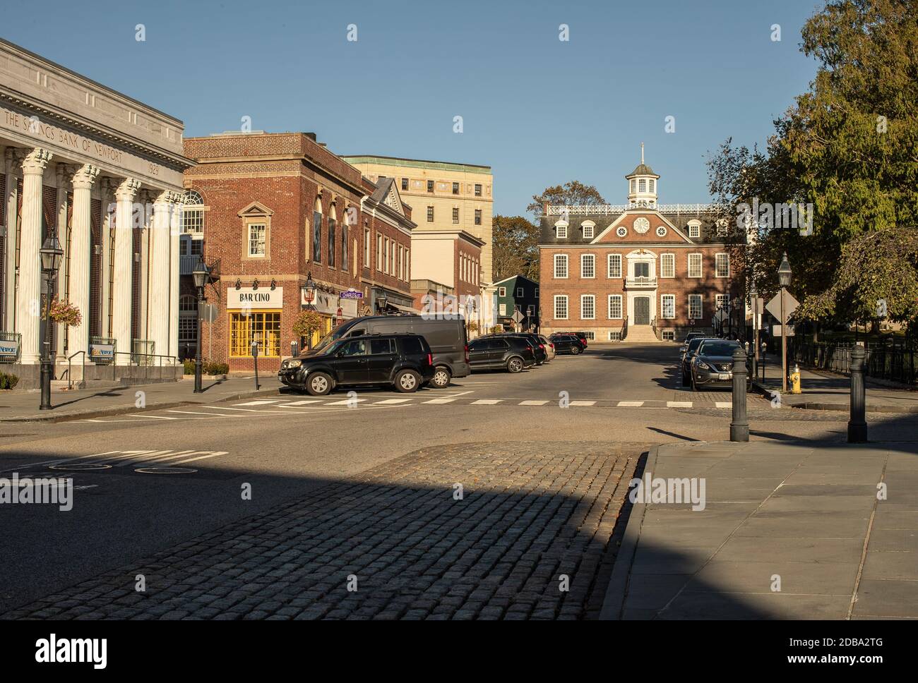 Quartiere storico, Newport, Rhode Island. Include 250 acri con una collezione di edifici della metà del XVIII secolo. Sopra il centro si affaccia su Newport. Foto Stock