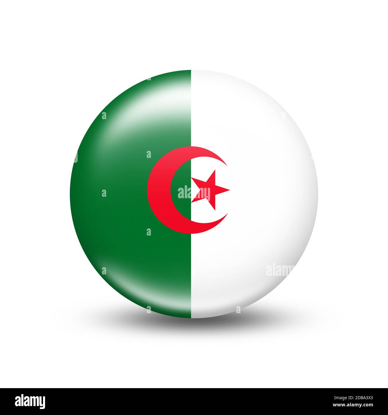 Bandiera algerina in sfera con ombra bianca Foto Stock
