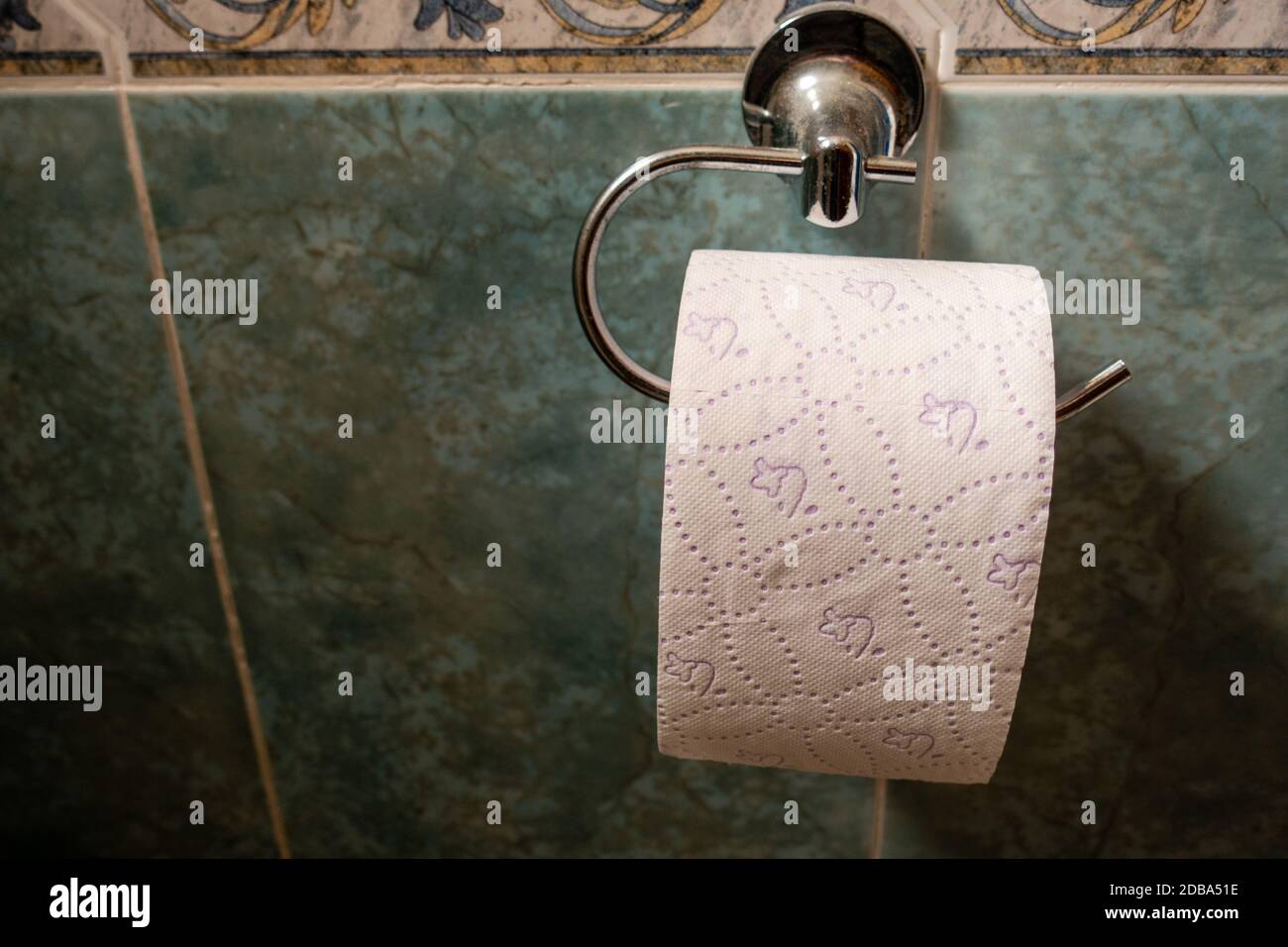 rotolo di carta igienica sulla parete nell'area bagno Foto Stock