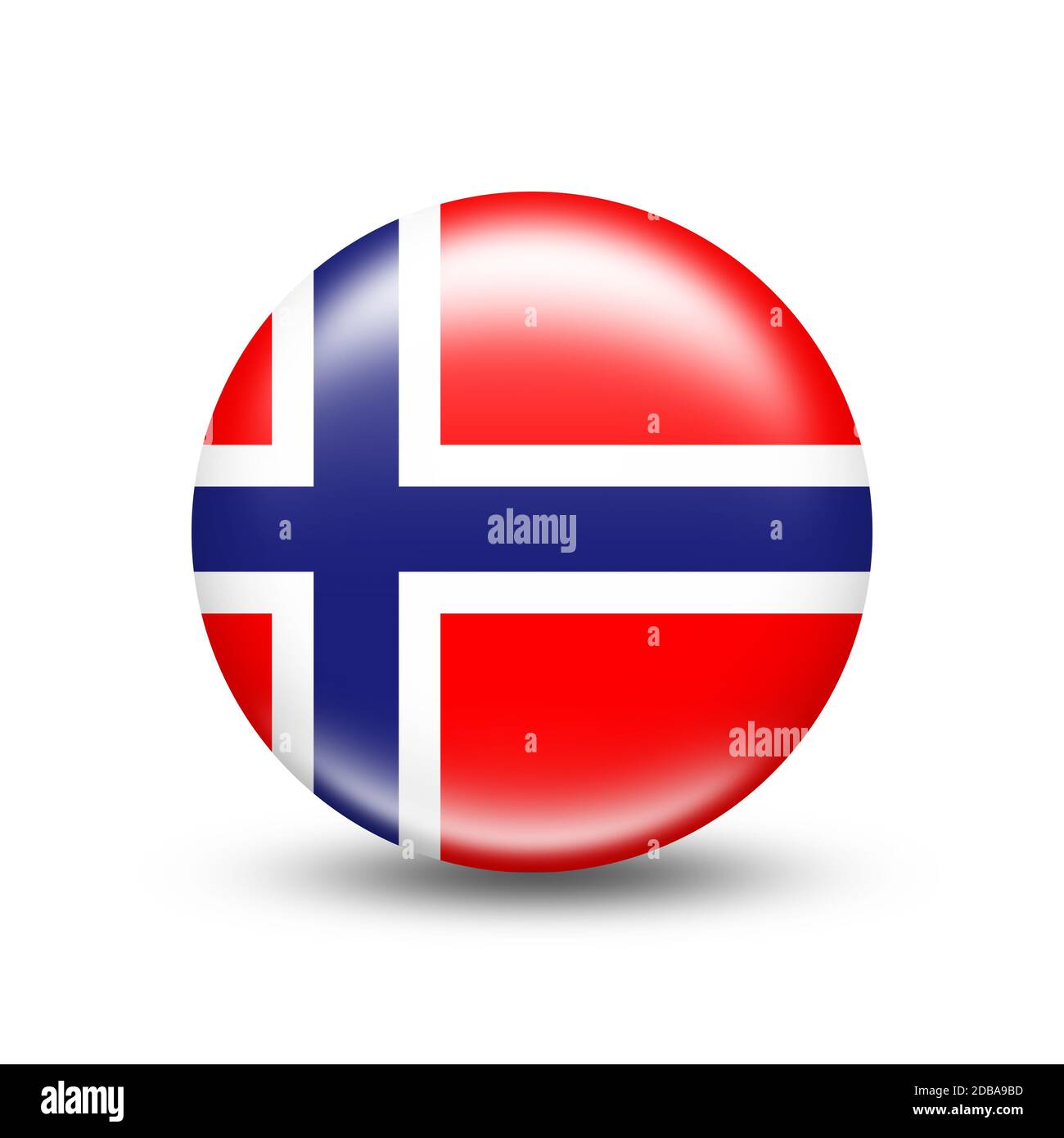 Bandiera norvegese in sfera con ombra bianca - illustrazione Foto Stock