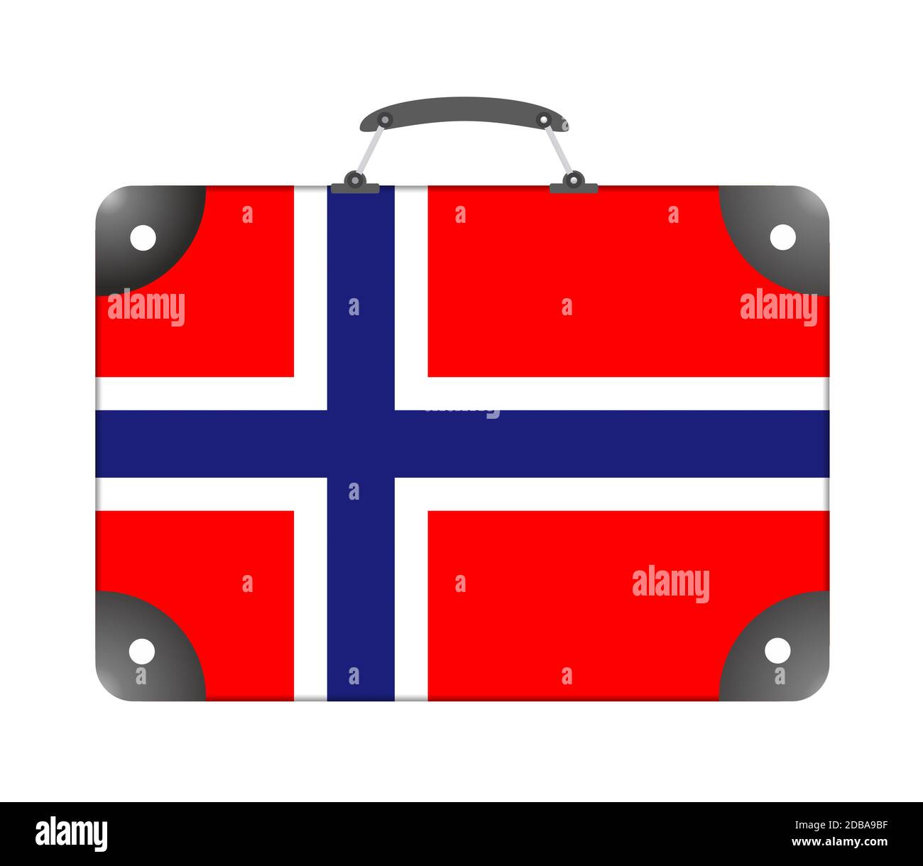 Bandiera norvegese sotto forma di valigia di viaggio uno sfondo bianco - illustrazione Foto Stock