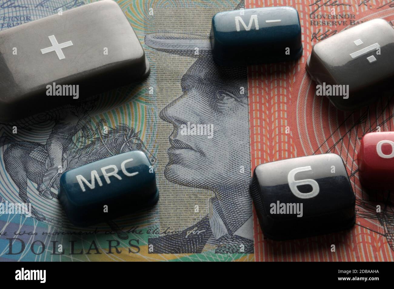 Tasti della calcolatrice nella valuta australiana Foto Stock