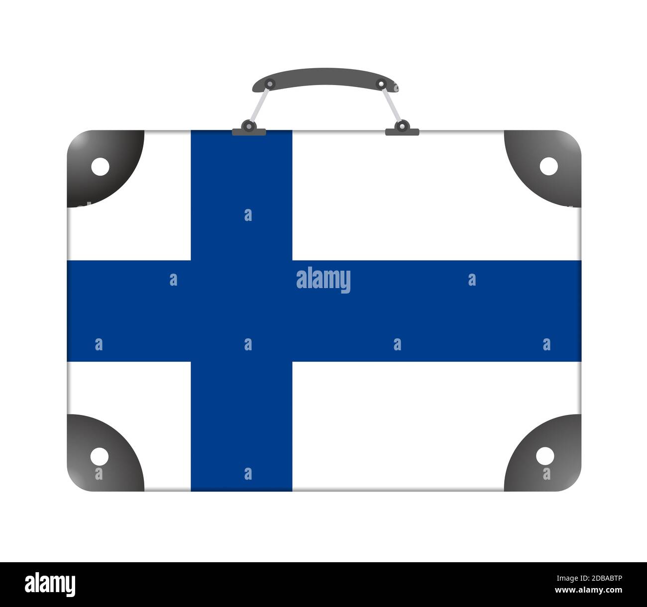 Bandiera della Finlandia sotto forma di valigia di viaggio uno sfondo bianco - illustrazione Foto Stock