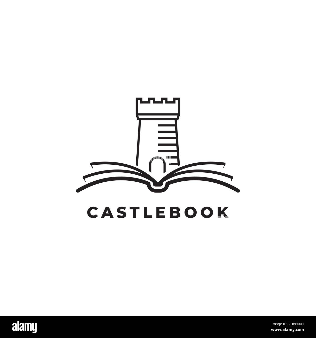 Castello con logo libro disegno illustrazione simbolo modello vettoriale Illustrazione Vettoriale