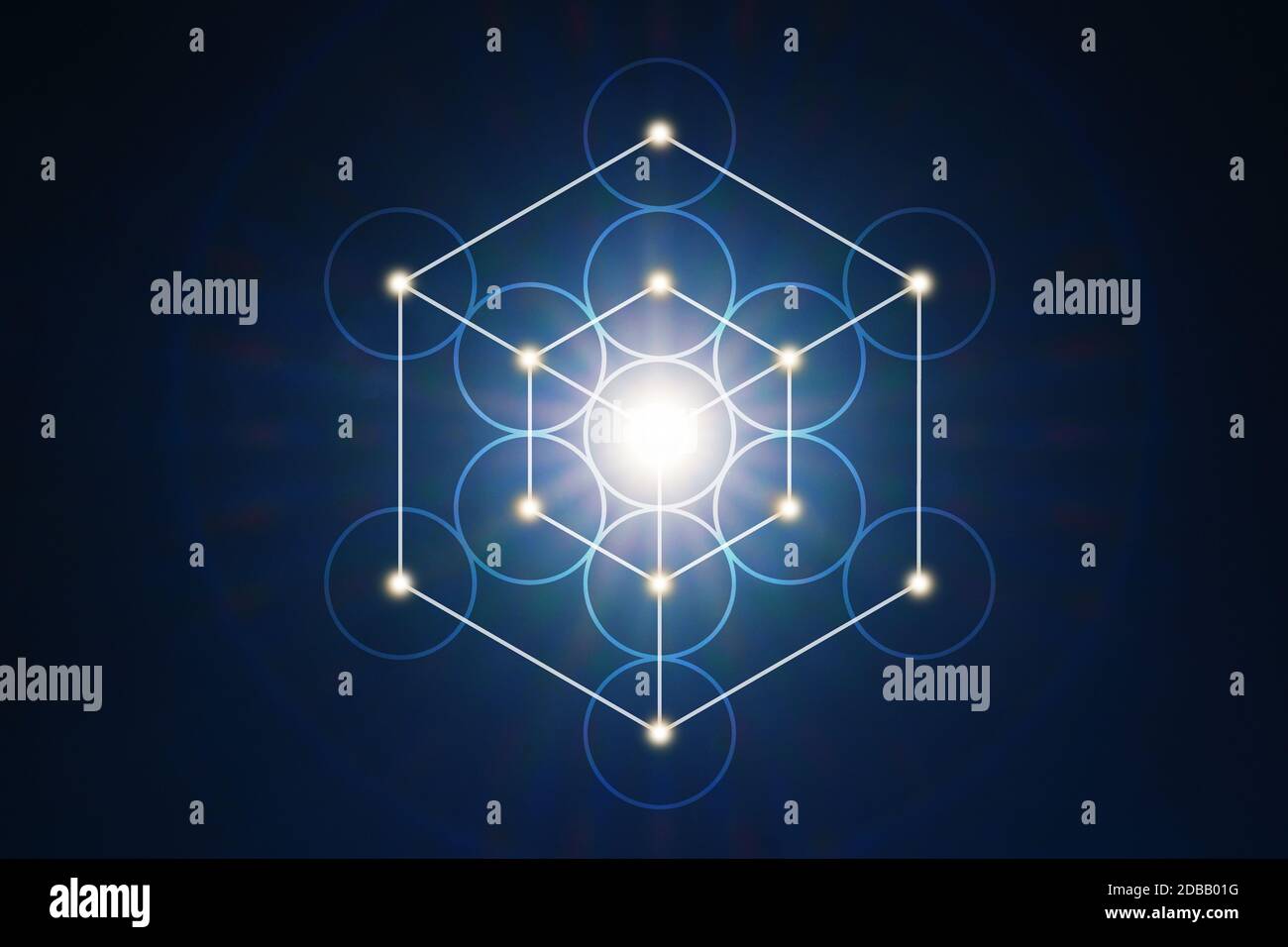 Cubo Metatron su sfondo blu Foto Stock