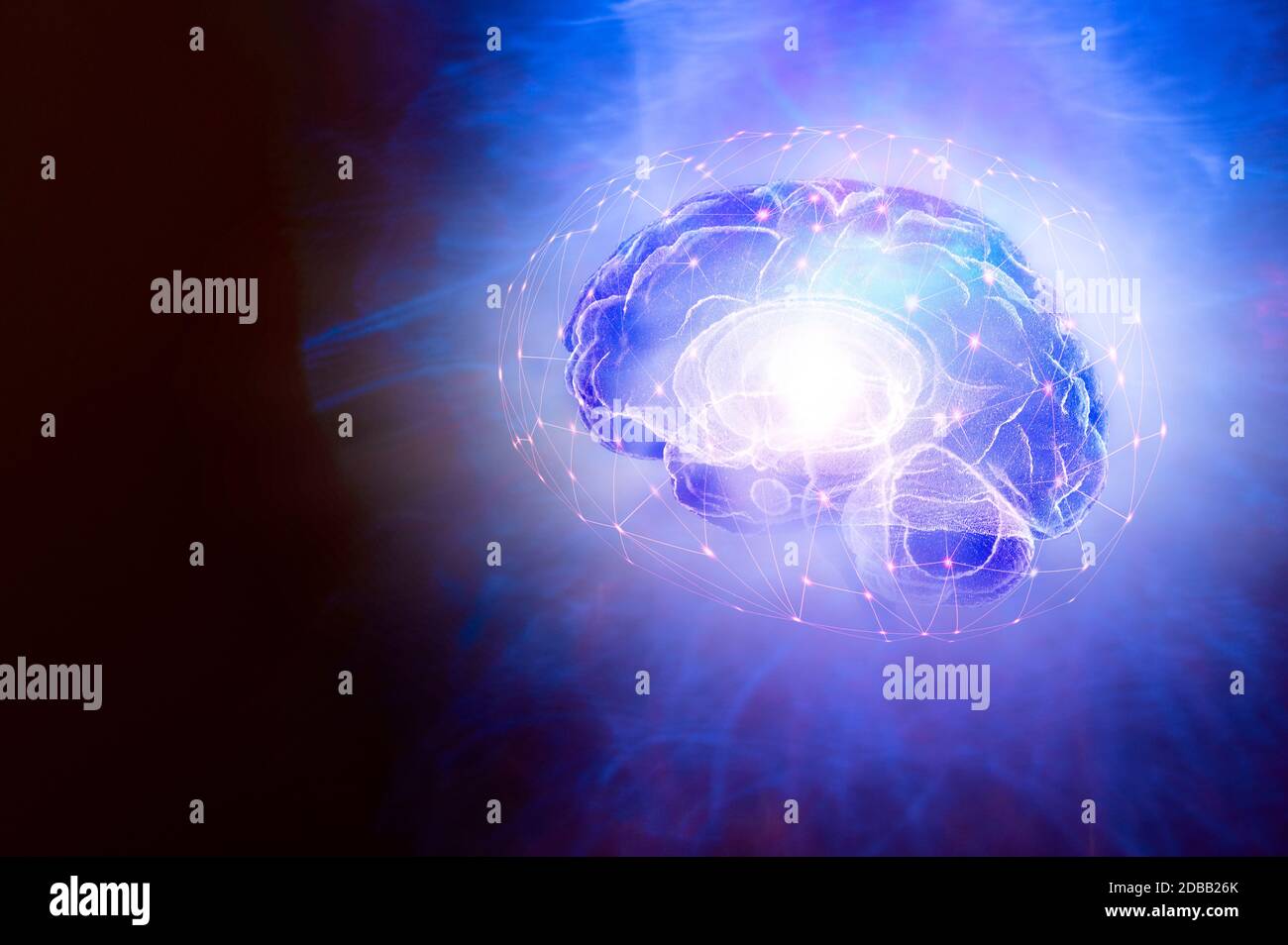 Illustrazione del cervello umano e della luce brillante Foto Stock