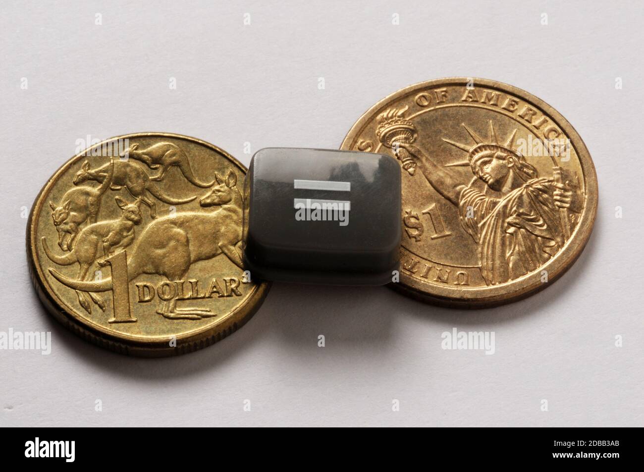 Dollaro australiano con la nostra valuta Foto Stock