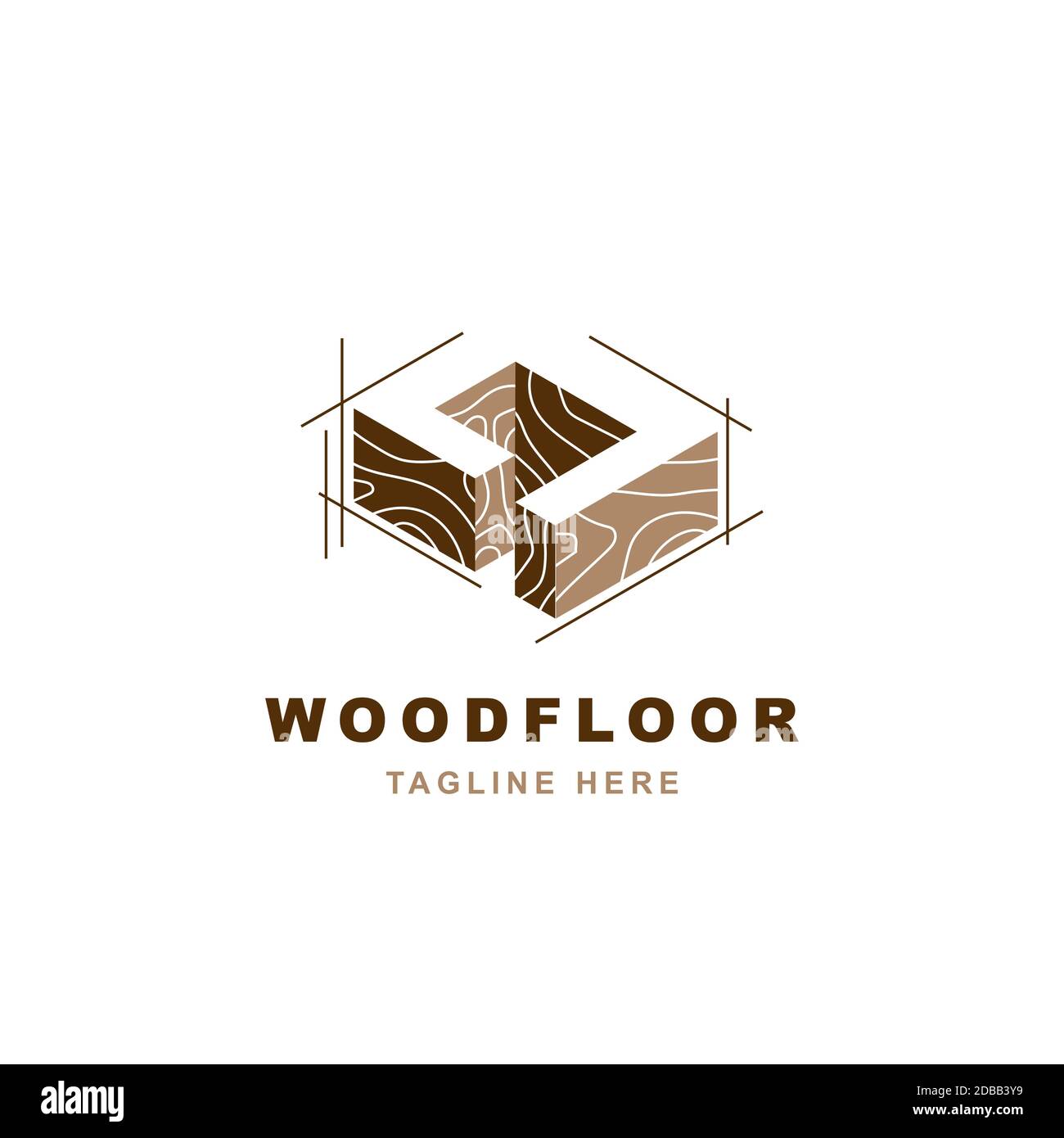 Logo in legno con dima di disegno vettoriale a forma di lettera D. Illustrazione Vettoriale