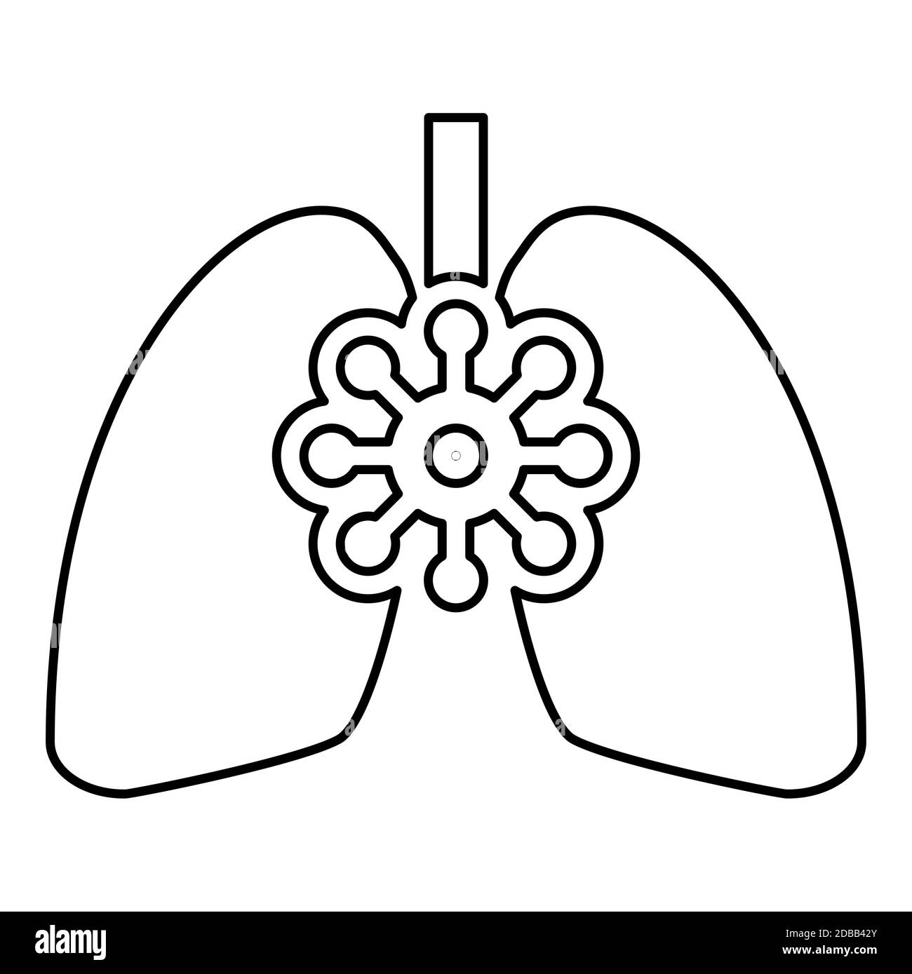 Coronavirus polmoni danneggiati Virus corona atack mangiare polmone Concept Covid 19 Infected tuberculosis icona contorno nero colore vettore illustrazione stile piatto Foto Stock Coronavirus polmoni danneggiati Virus corona atack mangiare polmone Concept Covid 19 Infected tuberculosis icona contorno nero colore vettore illustrazione stile piatto Foto Stock