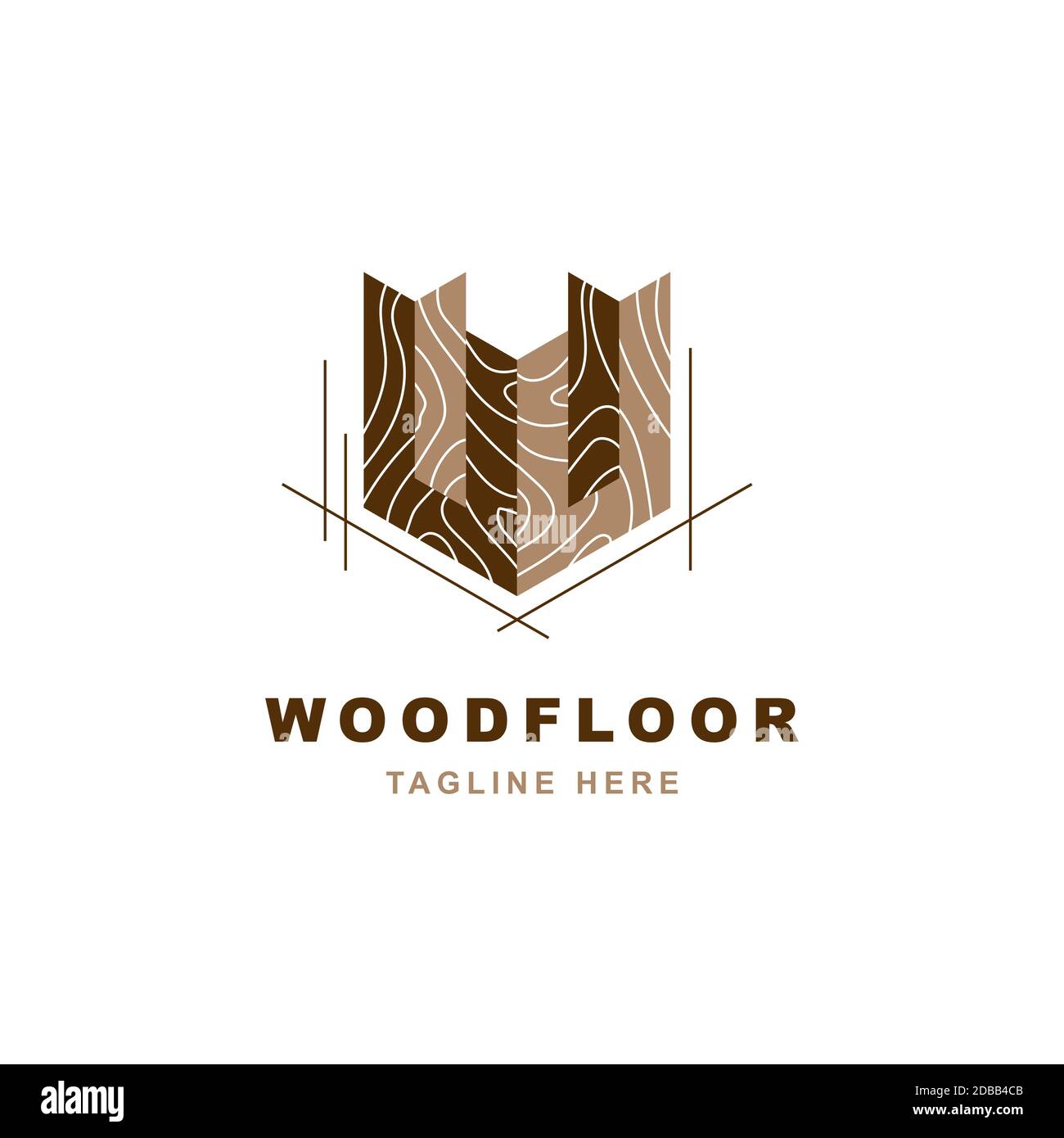 Logo in legno con modello vettoriale a forma di lettera W. Illustrazione Vettoriale