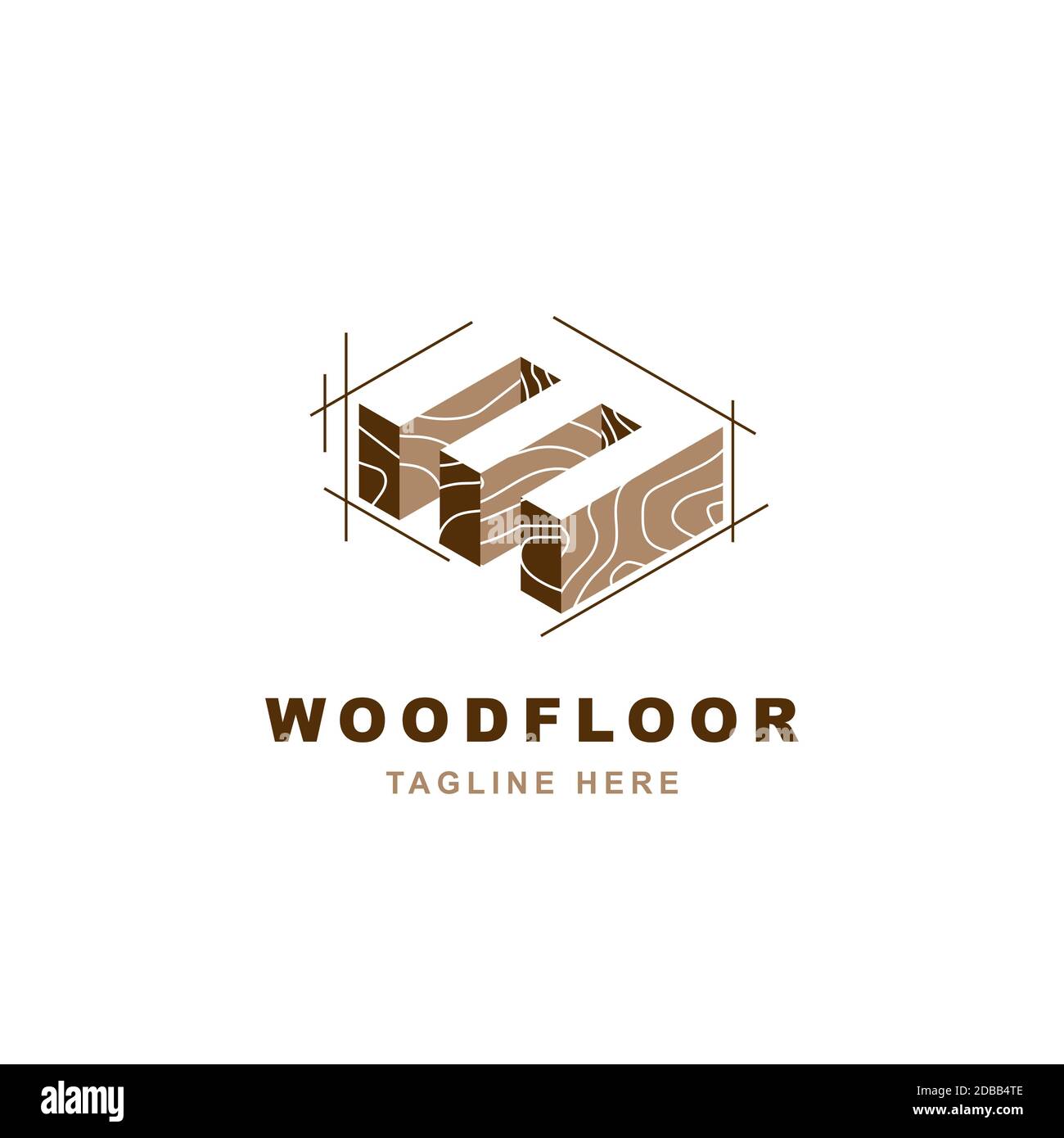 Logo in legno con modello vettoriale a forma di lettera M. Illustrazione Vettoriale