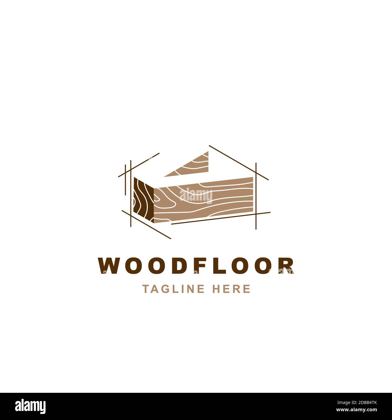Logo in legno con modello vettoriale a forma di lettera V. Illustrazione Vettoriale