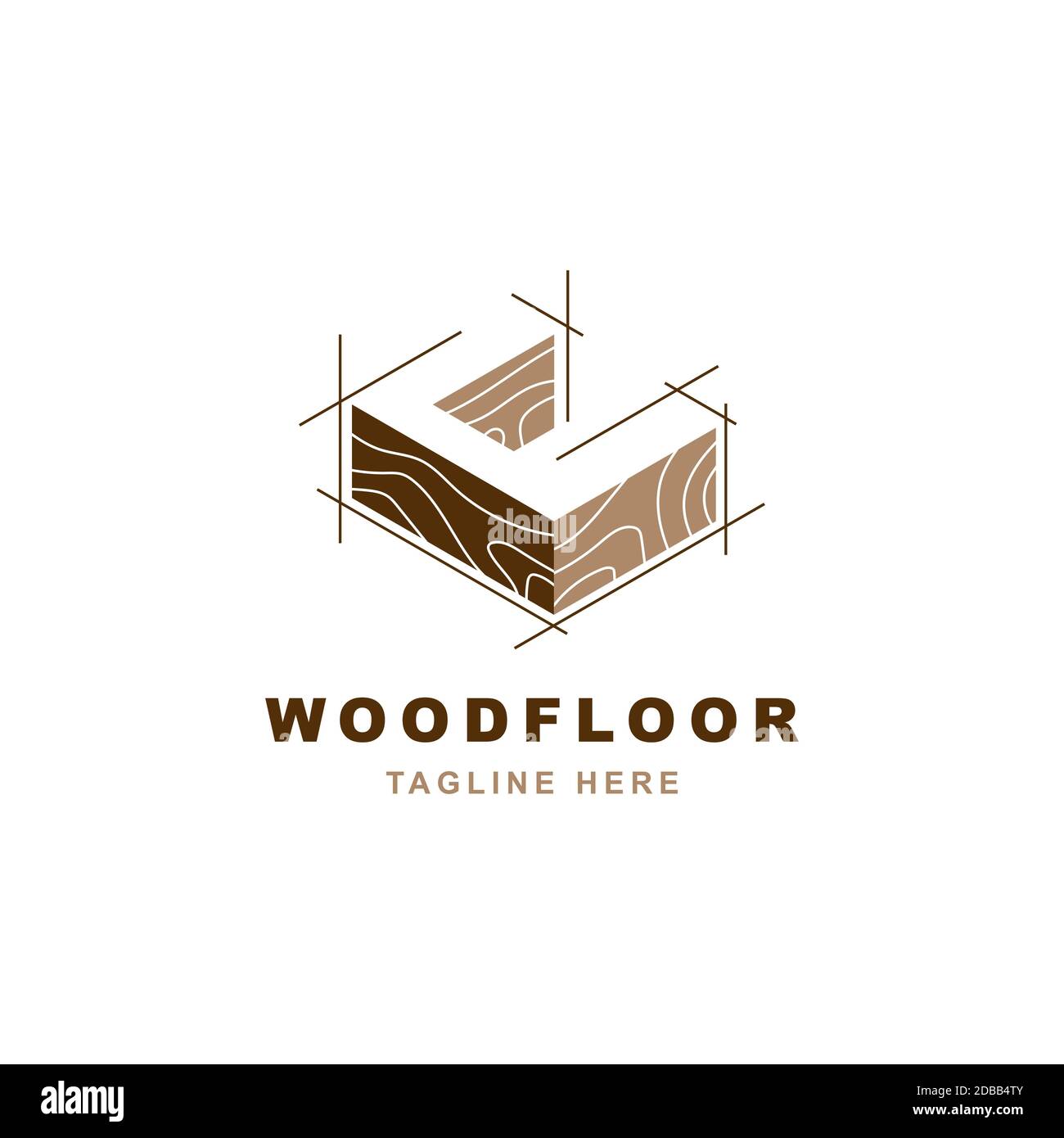 Logo in legno con modello vettoriale con illustrazione a forma di lettera C. Illustrazione Vettoriale